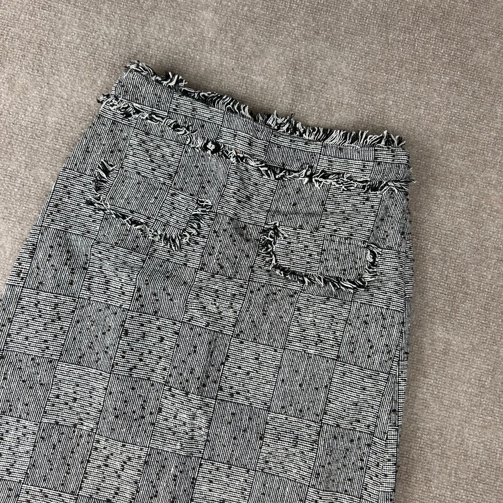 Commense Pencil Skirt Womens Large Black White Plaid Fringe Detail Vented Back
